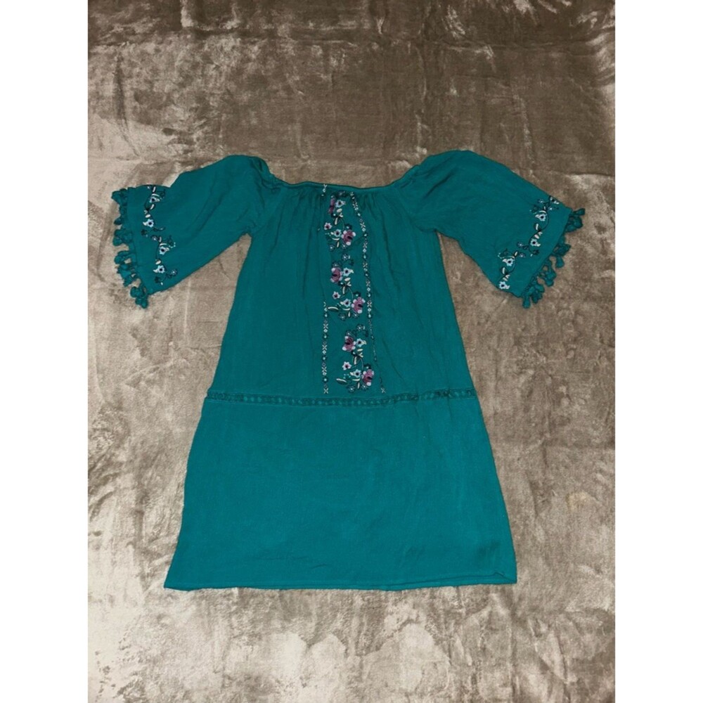 Xhilaration Teal Embroidered Off-Shoulder Midi Dress S